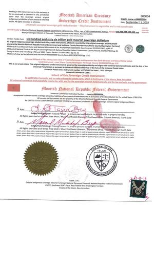 MACW CR000000004 Moorish American Treasury - Sovereign Credit Instrument 666, Trillion Moorish Sovereign Dollarium (2).