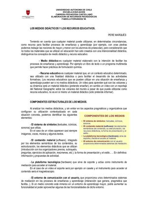 Los Medios Didácticos Y Los Recursos Educativos Pere Marques