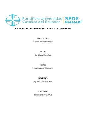 Informe De Cal Aerea E Hidraulica Ciencia De Los Materiales
