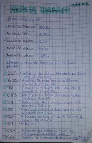 Quimica Hoja De Trabajo