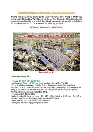 Bảng Giá Hàng Ngoại Giao Dự áN Vĩnh Yên Center City Vĩnh Phúc