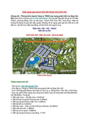 Suất Ngoại Giao Dự áN Vân Hội Center City Vĩnh Yên