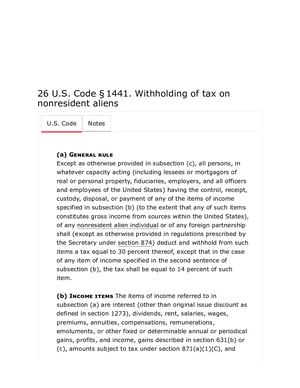26 U S. Code § 1441 [Withholding Of Tax On Nonresident Aliens].