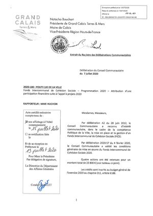 20200707 - Deliberations - Politique De La Ville