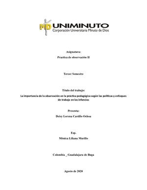 La Importancia De La Observación En La Práctica Pedagógica Según Las Políticas Y Enfoques De Trabajo En Las Infancias