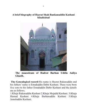 A Brief Biography Of Hazrat Shah Runkanuddin Kashani Khudabad