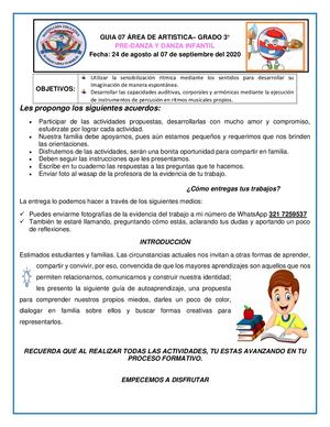 Guia De Aprendizaje Artisitica 3° Tercer Periodo Pre Danza 2020 Alp