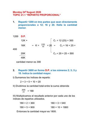 Reparto Proporcional 1° Año