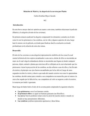Relación De Matrix Y La Alegoría De La Caverna Por Platón