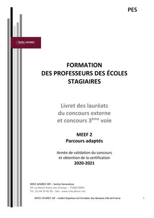 1er Degré Livret Isfec M2 2020 2021