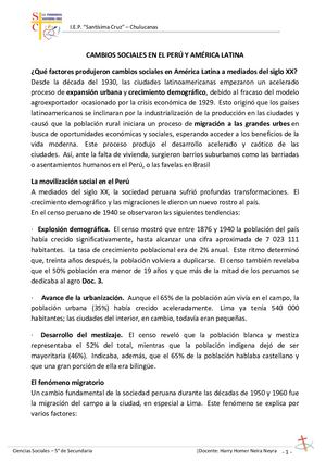 Cambios Sociales En El Perú Y América Latina