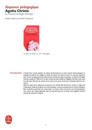 Bac de Français 2021 - Le Meurtre de Roger Ackroyd de Agatha Christie - Dossier pédagogique