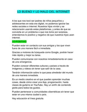 Lo Bueno Y Lo Malo Del Internet