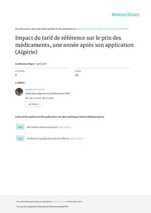 Etude de l'impact du tarif de référence
