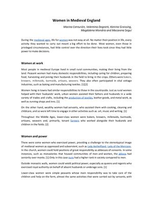 Women In Medieval England