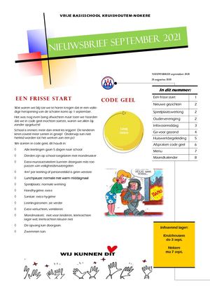 Nieuwsbrief Start Schooljaar 2020 2021