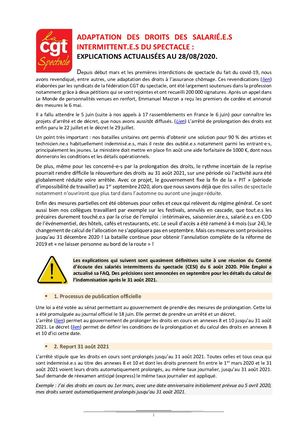 Adaptation Des Droits Des Intermittents Du Spectacle Explications Cgt Spectacle 28082020