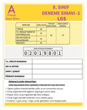 8. SINIF SÖZEL DENEME SINAVI A GRUBU-KDS-1