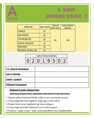 5. SINIF DENEME SINAVI A GRUBU-KDS-2