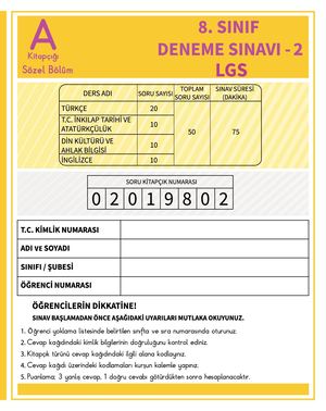 8. SINIF SÖZEL DENEME SINAVI A GRUBU-KDS-2