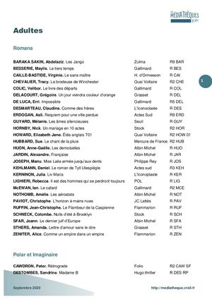 Liste Globale des Nouveautés de Septembre 2020