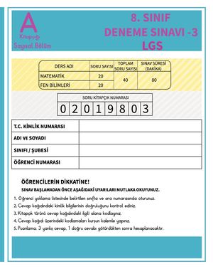 8. SINIF SAYISAL DENEME SINAVI A GRUBU-KDS-3