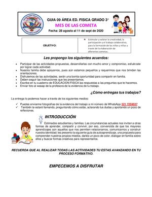 Guia De Aprendizaje Educacion Fisica Tema Mes De Las Cometas Alp 2020