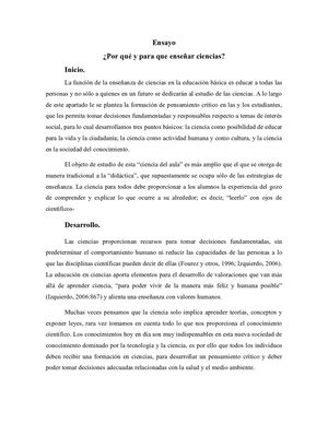 Ensayo Porque Y Para Que Enseñar Ciencias