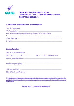 Attestation D'assurance Manifestation