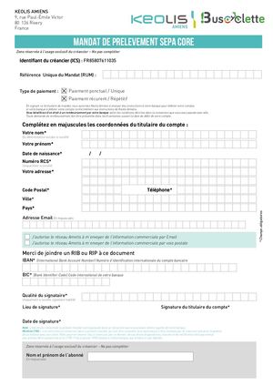 Mandat de prélèvement Sepa Core Buscyclette