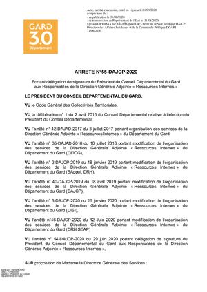 Arrêté délégation de signature DGARI - 55-DAJCP-2020
