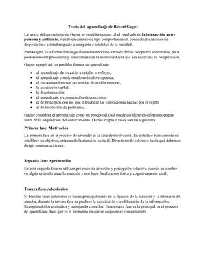 Teoría Del Aprendizaje De Robert Gagné