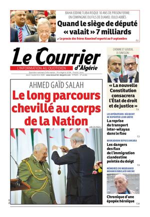 Le Courrier d'Algérie du jeudi 3 septembre 2020