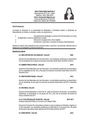 Sissy Pando Curriculo Vitae