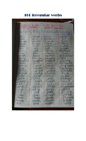 100 Irregular Verbs And 15 Regular Verbs