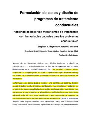 Formulación De Casos Y Diseño De Programas De Tratamiento Conductuales