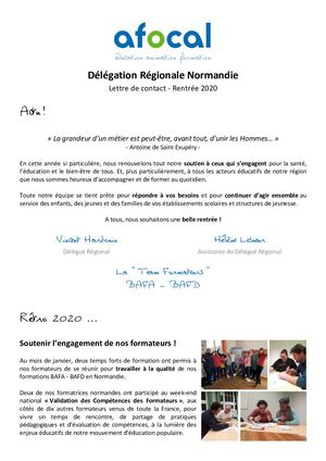 AFOCAL - LETTRE DE CONTACT NORMANDIE - Rentrée 2020