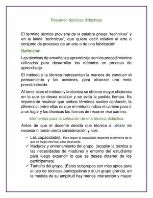 Resumen Tecnicas Didácticas