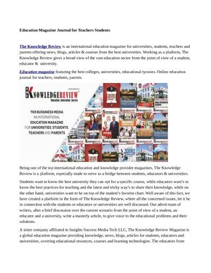 Education Magazine, Education Journal For Teachers, Students