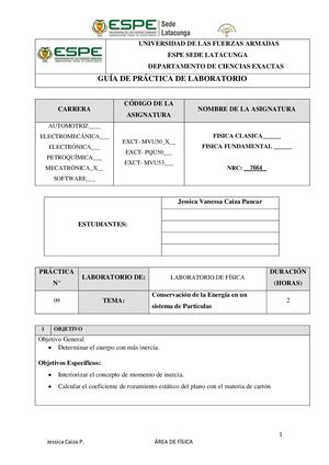 Laboratorio Conservación De La Energía En Un Sistema De Partículas