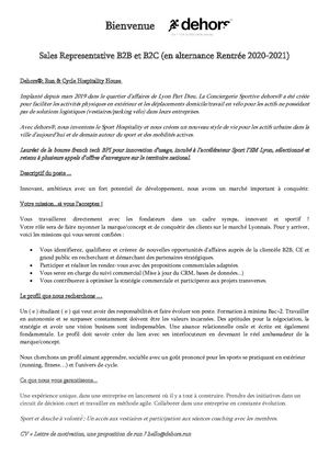 [M2 PGE] La Conciergerie Sportive dehors® - Sales Representative B2b Et B2c