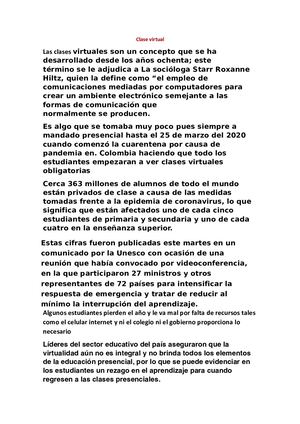Reseña de clases virtuales en colombia