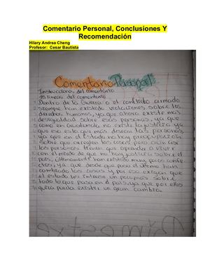 Comentario Personal, Conclusiones Y Recomendacion De Hilary Cheng