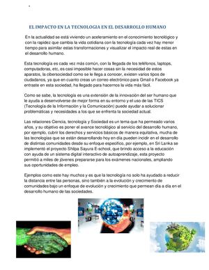 El Impacto En La Tecnologia En El Desarrollo Humano