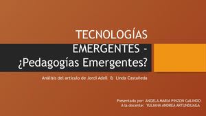 Tecnologías Emergentes Pedagogías Emergentes