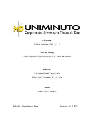 Cuadro Comparativo Cuba V S Colombia