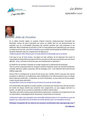 Lettre Adhérents Septembre 2020