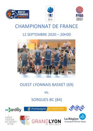NM2 - Programme rencontre OLB / Sorgues BC_12 SEPT 2020