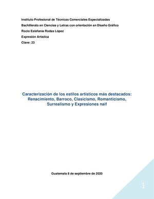Caracterizacion De Los Estilos Artisticos Mas Destacados Artes 1