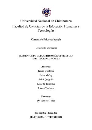 Trabajo Grupo 6 Elementos De La Planificación Curricular Institucional Parte 2